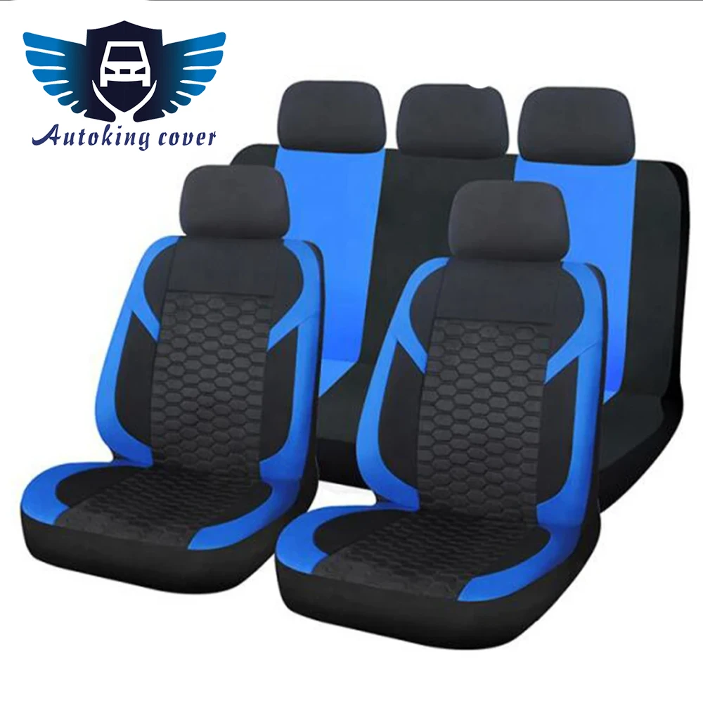 Autoking Covers Universal Diamond Lattice Polyester Blue Racing Car Seat Covers Set Seat Protector Accessories Interior
