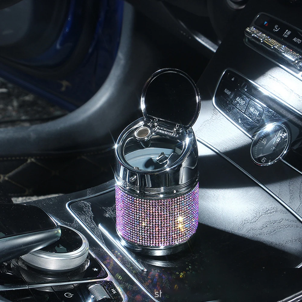 Creativity Luxury Crystal Rhinestones Car Ashtray Cup Holder Metal With Diamond Portable Cigarette Cup Auto Interior Accessories