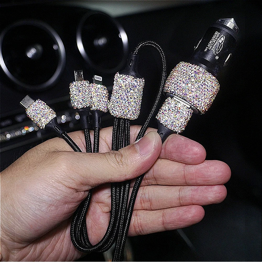 New Bling USB Car Charger 5V 2.1A Dual Port Fast Adapter Pink Car Decor Styling Diamond Car Accessories Interior for Woman