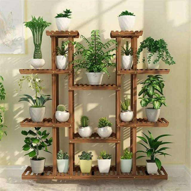 46in Wood Multi-Tier Plant Stand