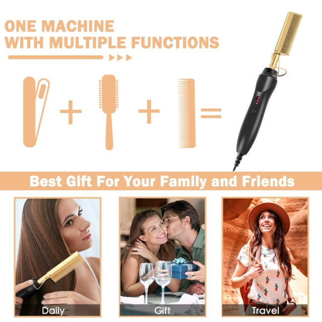 3-in-1 Hot Comb Hair Straightener & Curler